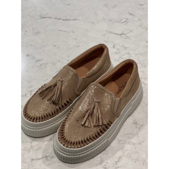 J Slides Women’s Winny Nappa Leather Tassel Metallic Loafer Shoes Size 9 Gold - Picture 4 of 7